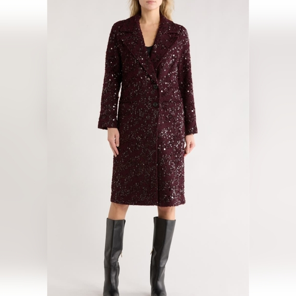 New Avec Les Filles Burgundy Sequin Dressy Coat - Picture 2 of 9